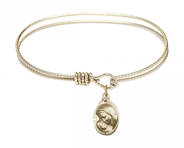 Cable Bangle Bracelet with a Madonna &amp; Child Charm - Gold