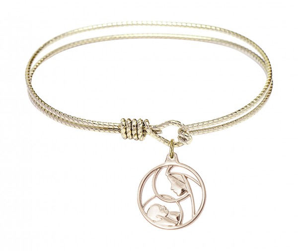 Cable Bangle Bracelet with a Madonna and Child Charm - Gold