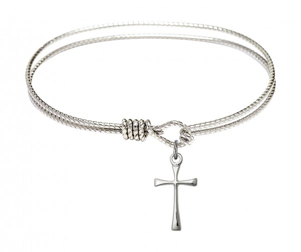 Cable Bangle Bracelet with a Maltese Cross Charm - Silver