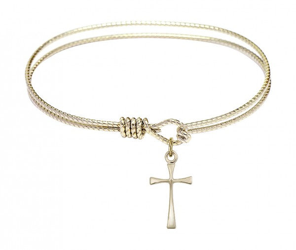 Cable Bangle Bracelet with a Maltese Cross Charm - Gold