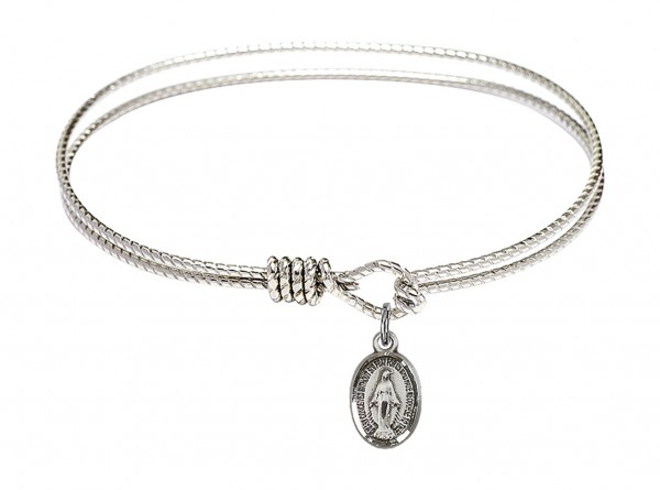 Cable Bangle Bracelet with a Miraculous Charm - Silver