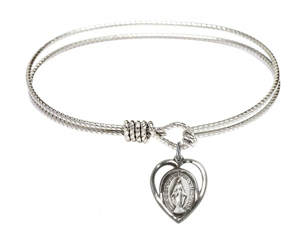Cable Bangle Bracelet with a Miraculous Charm - Silver