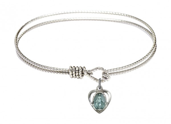 Cable Bangle Bracelet with a Miraculous Heart Charm - Silver