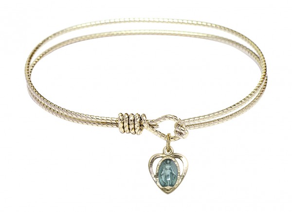 Cable Bangle Bracelet with a Miraculous Heart Charm - Gold