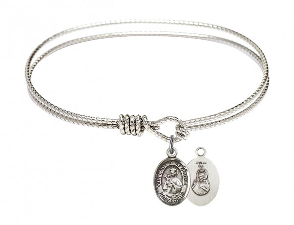 Cable Bangle Bracelet with Our Lady of Mount Carmel Charm - Silver