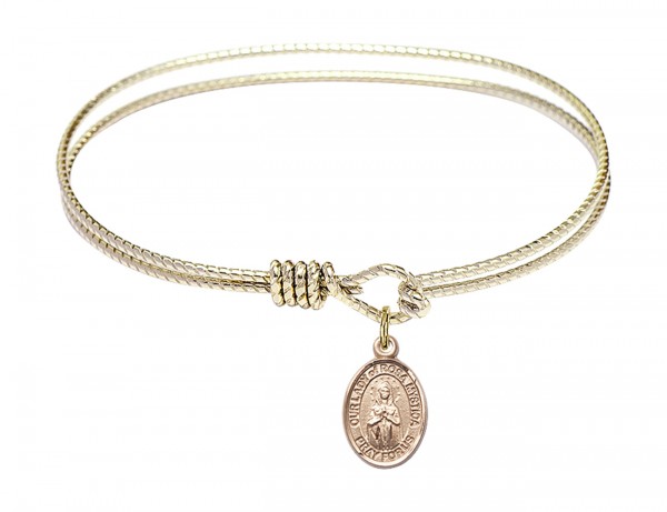 Cable Bangle Bracelet with Our Lady of Rosa Mystica Charm - Gold