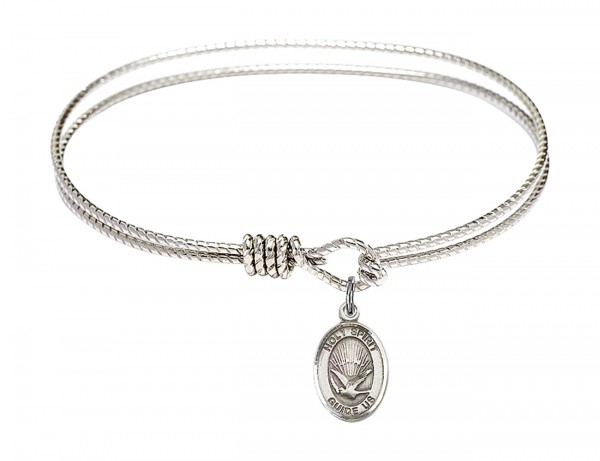 Cable Bangle Bracelet with an Oval Holy Spirit Charm - Silver
