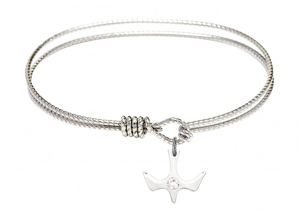 Cable Bangle Bracelet with a Petite Holy Spirit Charm and Birthstone - Crystal