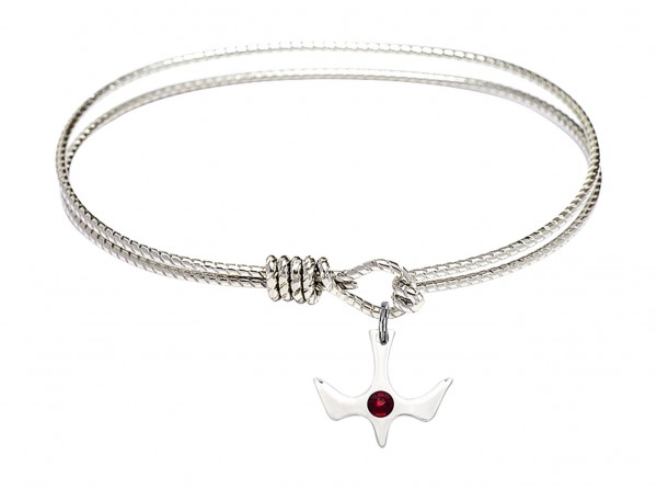 Cable Bangle Bracelet with a Petite Holy Spirit Charm and Birthstone - Garnet
