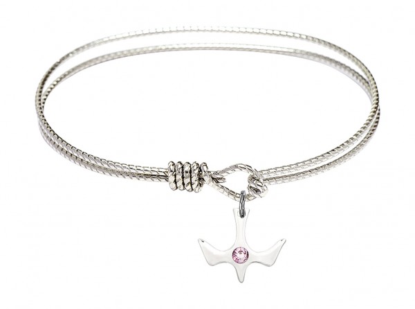 Cable Bangle Bracelet with a Petite Holy Spirit Charm and Birthstone - Light Amethyst