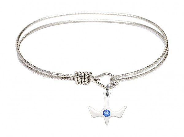 Cable Bangle Bracelet with a Petite Holy Spirit Charm and Birthstone - Sapphire