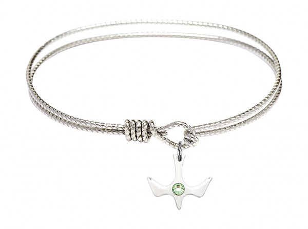 Cable Bangle Bracelet with a Petite Holy Spirit Charm and Birthstone - Peridot