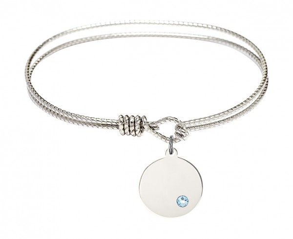 Cable Bangle Bracelet with a Plain Disc Charm - Aqua