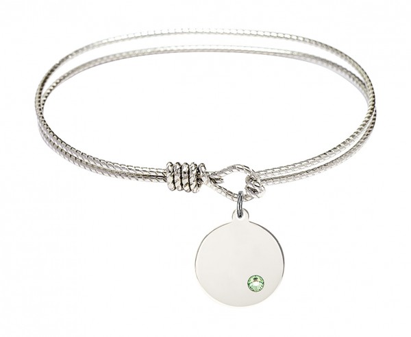 Cable Bangle Bracelet with a Plain Disc Charm - Peridot