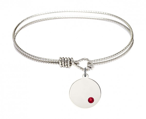 Cable Bangle Bracelet with a Plain Disc Charm - Ruby Red