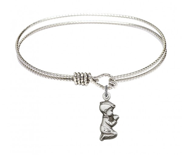 Cable Bangle Bracelet with a Praying Boy Charm - Silver