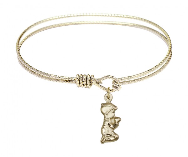 Cable Bangle Bracelet with a Praying Boy Charm - Gold