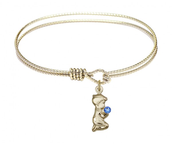 Cable Bangle Bracelet with a Praying Boy Charm - Blue | Gold