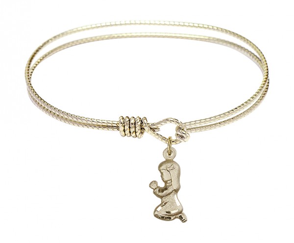 Cable Bangle Bracelet with a Praying Girl Charm - Gold