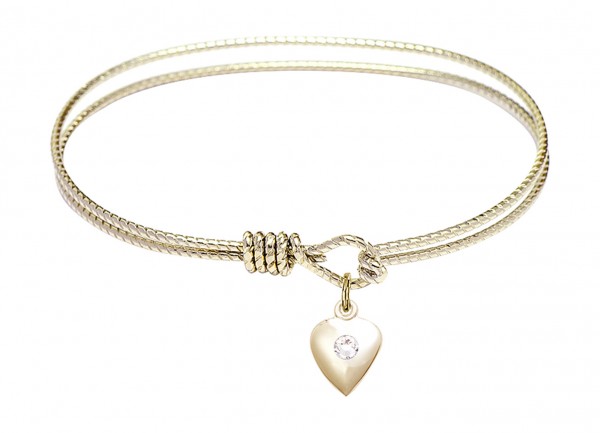 Cable Bangle Bracelet with a Puff Heart Charm - Crystal