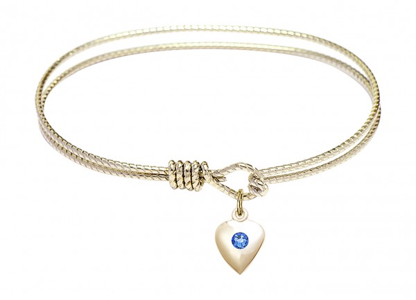 Cable Bangle Bracelet with a Puff Heart Charm - Sapphire