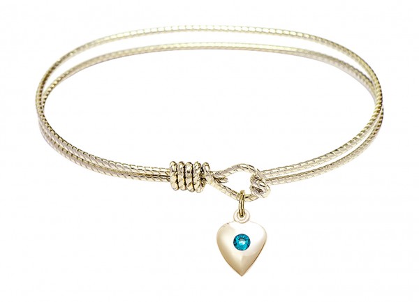 Cable Bangle Bracelet with a Puff Heart Charm - Zircon