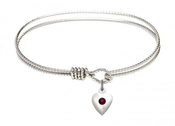 Cable Bangle Bracelet with a Puff Heart Charm - Garnet