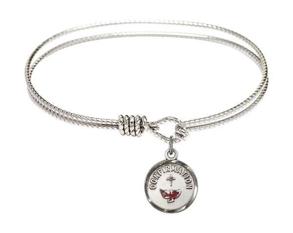 Cable Bangle Bracelet with a Red Dove Charm - Silver
