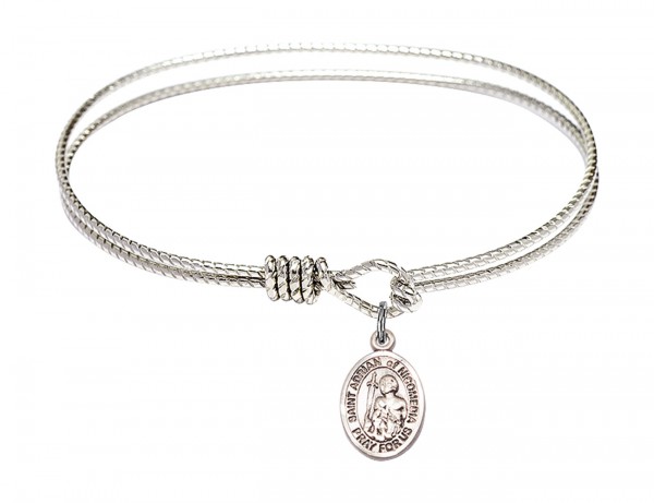Cable Bangle Bracelet with a Saint Adrian of Nicomedia Charm - Silver