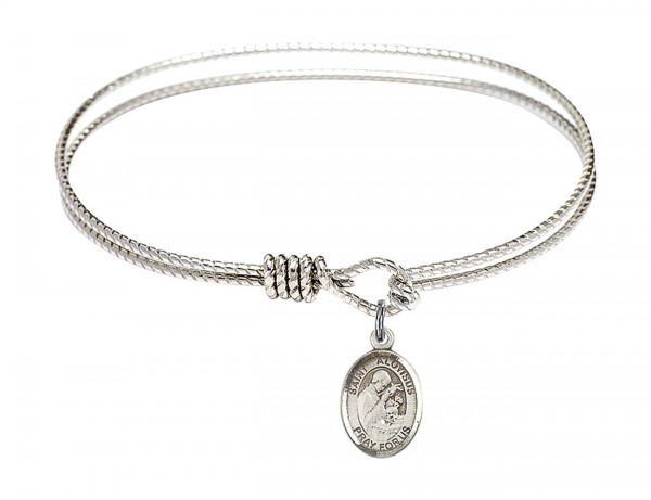 Cable Bangle Bracelet with a Saint Aloysius Gonzaga Charm - Silver