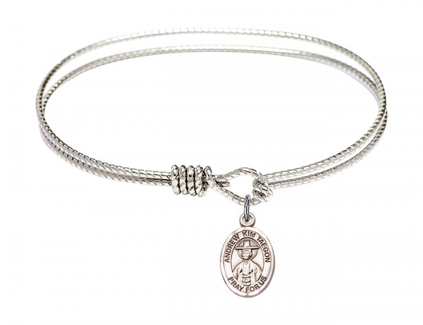 Cable Bangle Bracelet with a Saint Andrew Kim Taegon Charm - Silver