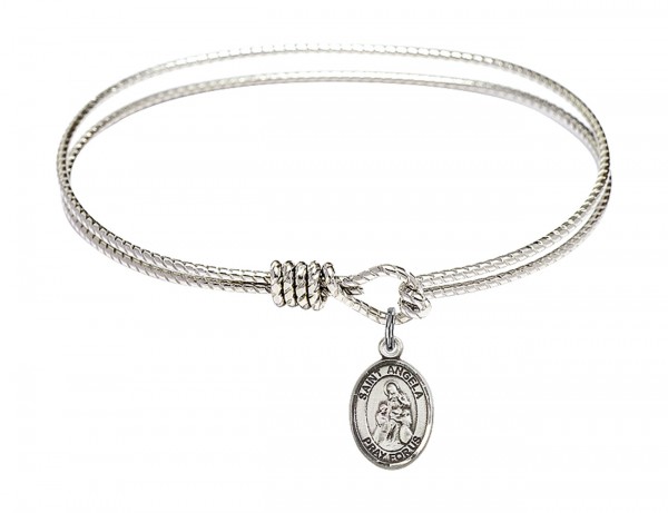 Cable Bangle Bracelet with a Saint Angela Merici Charm - Silver