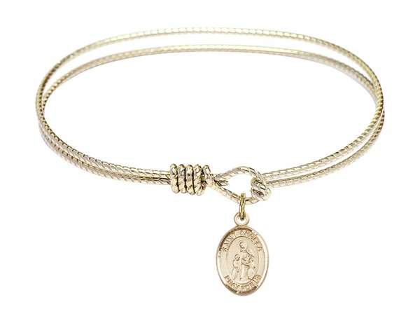 Cable Bangle Bracelet with a Saint Angela Merici Charm - Gold