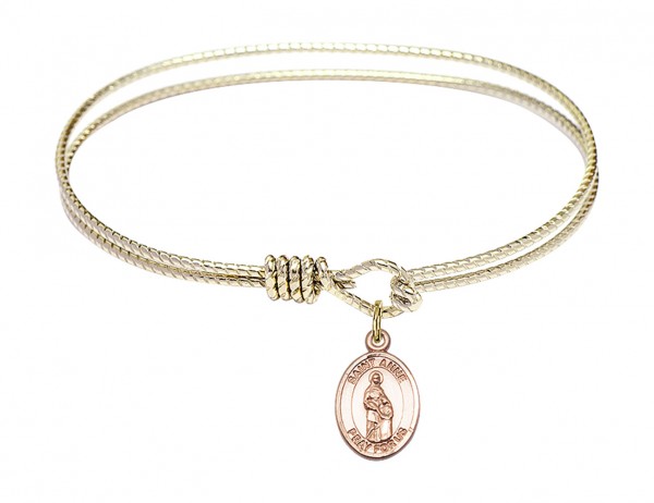 Cable Bangle Bracelet with a Saint Anne Charm - Gold