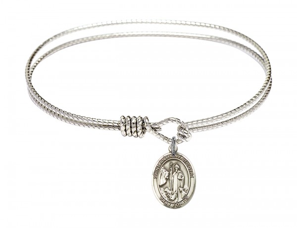 Cable Bangle Bracelet with a Saint Anthony of Egypt Charm - Silver