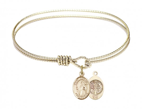 Cable Bangle Bracelet with a Saint Benedict Charm - Gold