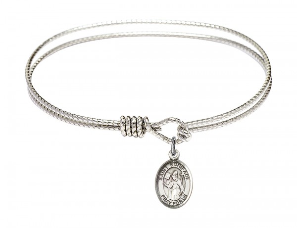 Cable Bangle Bracelet with a Saint Boniface Charm - Silver