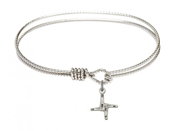Cable Bangle Bracelet with a Saint Brigid Cross Charm - Silver