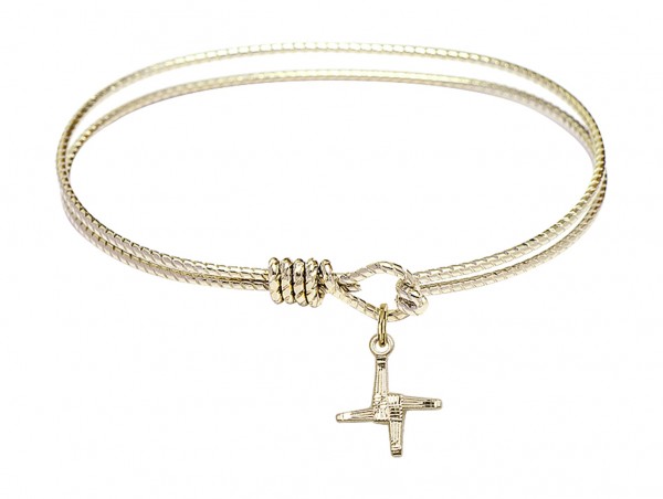 Cable Bangle Bracelet with a Saint Brigid Cross Charm - Gold