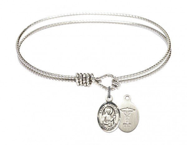 Cable Bangle Bracelet with a Saint Camillus of Lellis Doctors Charm - Silver