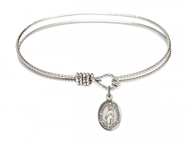 Cable Bangle Bracelet with a Saint Catherine of Alexandria Charm - Silver