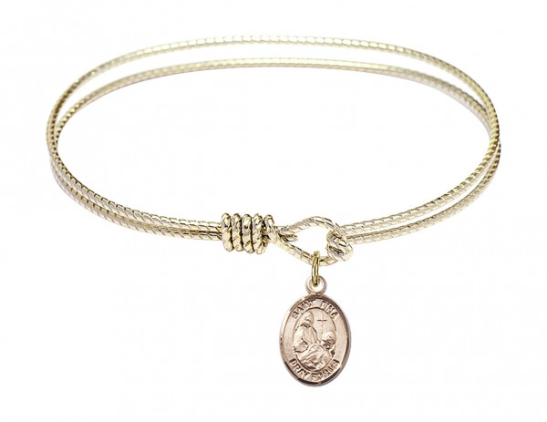 Cable Bangle Bracelet with a Saint Fina Charm - Gold