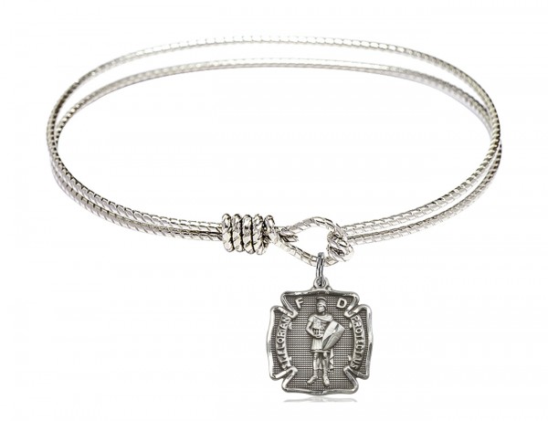Cable Bangle Bracelet with a Saint Florian Charm - Silver