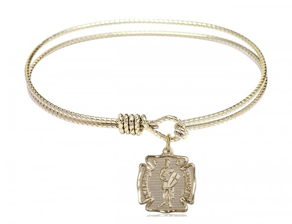 Cable Bangle Bracelet with a Saint Florian Charm - Gold