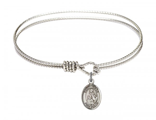 Cable Bangle Bracelet with a Saint Giles Charm - Silver