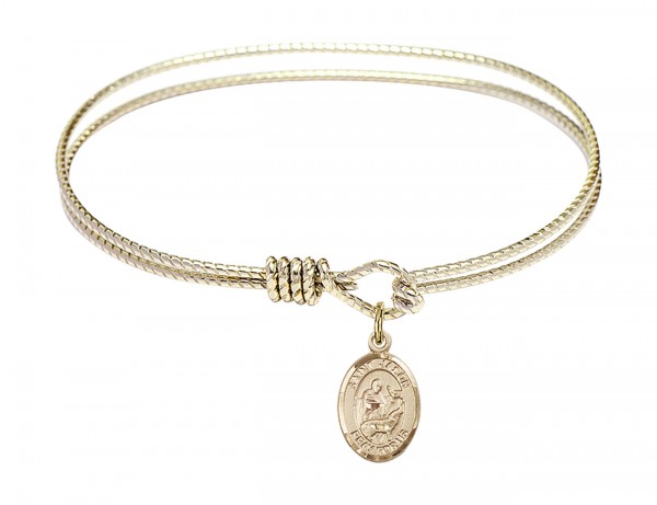 Cable Bangle Bracelet with a Saint Jason Charm - Gold