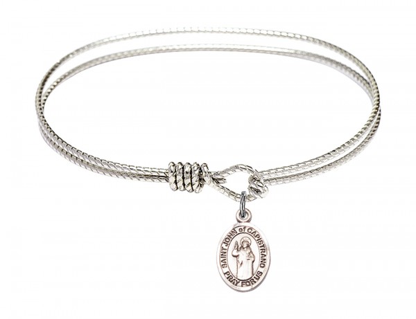 Cable Bangle Bracelet with a Saint John of Capistrano Charm - Silver