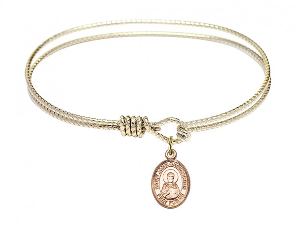 Cable Bangle Bracelet with a Saint John Chrysostom Charm - Gold