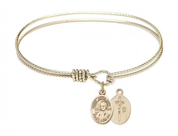 Cable Bangle Bracelet with a Saint John Paul II Charm - Gold