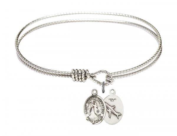 Cable Bangle Bracelet with a Saint Joseph of Cupertino Charm - Silver
